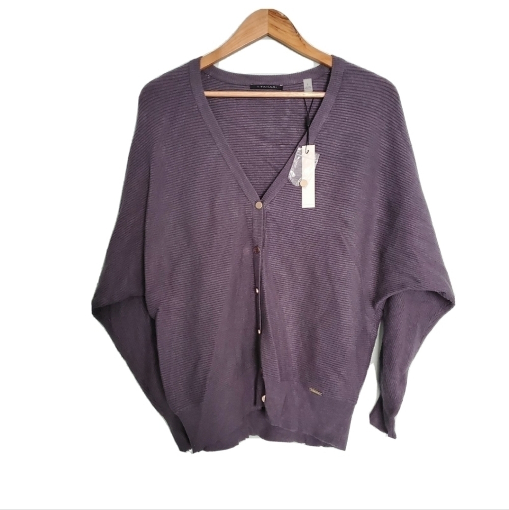 NWT T Tahari Dolman Sleeve Gray Cardigan Sweater - Picture 2 of 5